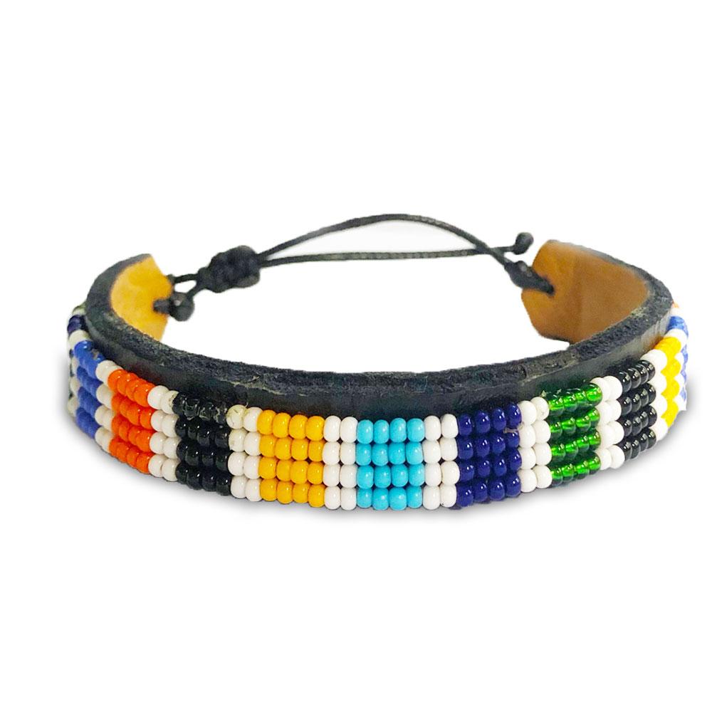 Multicolored beaded bracelet hand crafted by Maasi women for Ocean Sole.
