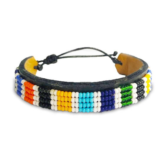 Multicolored beaded bracelet hand crafted by Maasi women for Ocean Sole.